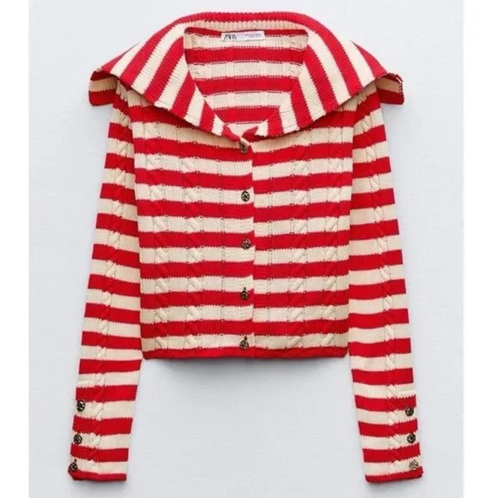 Zara Red and White Striped Cardigan